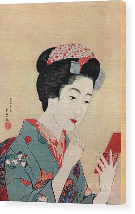 People Wood Print featuring the drawing A Japanese Woman Using A Beni Brush by Print Collector