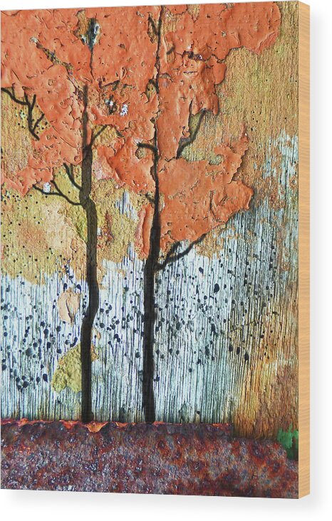 Abstract Wood Print featuring the painting Abstract Fall Trees 300 by Sharon Williams Eng
