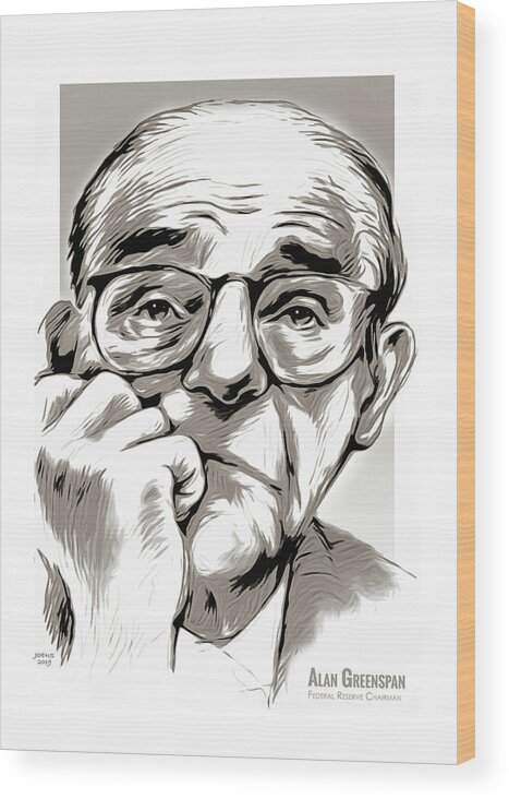 Alan Greenspan Wood Print featuring the mixed media Alan Greenspan by Greg Joens