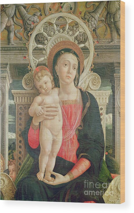 Baby Wood Print featuring the painting Altarpiece Of St Zeno Of Verona, Detail Of The Central Panel Depicting The Virgin And Christ Child by Andrea Mantegna