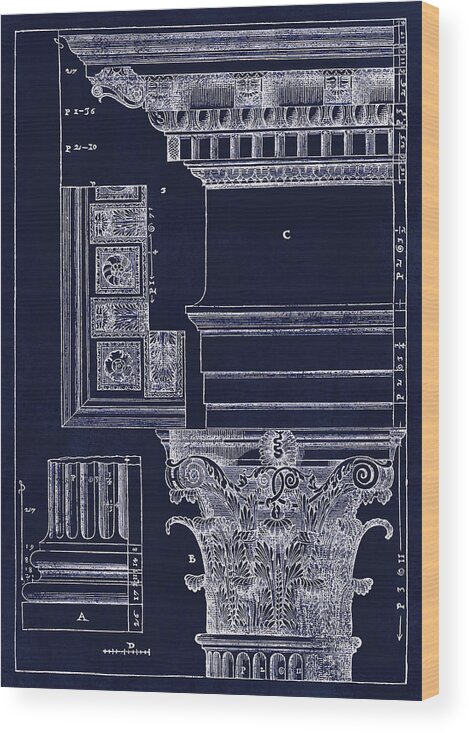 Corinthian Capital Wood Print featuring the digital art Andrea Palladio Corinthian Capital 1557 by Tina Lavoie