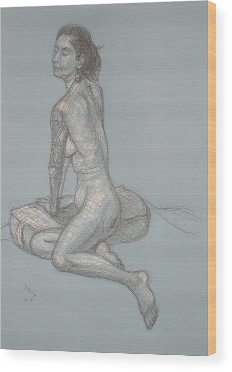 Realism Wood Print featuring the drawing Angela Back #2 by Donelli DiMaria