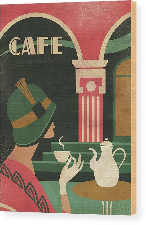 Art Deco Cafe Wood Print featuring the digital art Art Deco Cafe by Martin Wickstrom