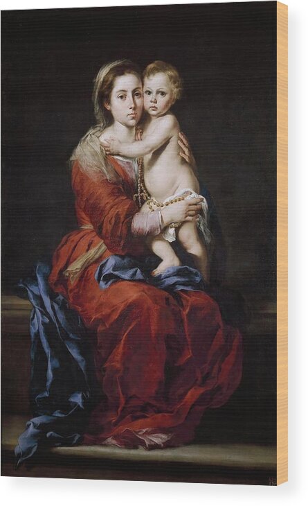 Bartolome Esteban Murillo Wood Print featuring the painting Bartolome Esteban Murillo / 'Our Lady of the Rosary', 1650-1655, Spanish School, Oil on canvas. by Bartolome Esteban Murillo -1611-1682-