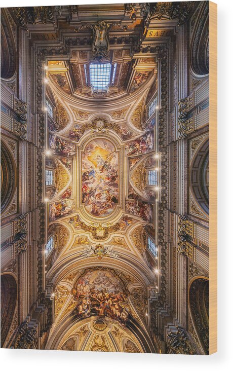 Roma Wood Print featuring the photograph Basilica Dei Santi Xii Apostoli - Ceiling by Antoni Figueras
