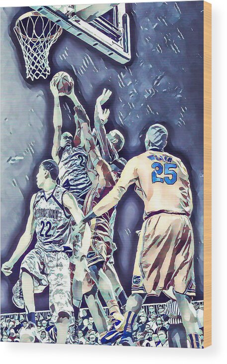 Basketball Player In Action Wood Print featuring the painting Basketball player in action by Jeelan Clark