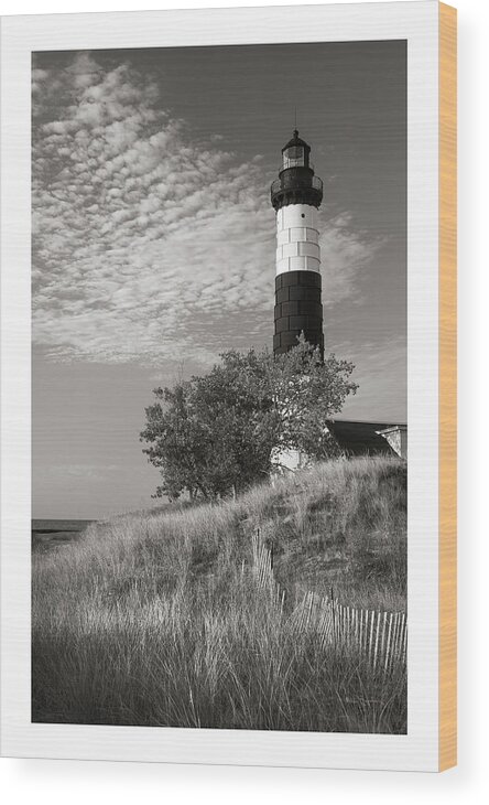 Big Sable Point Lighthouse Wood Print featuring the photograph Big Sable Point Lighthouse II Bw by Alan Majchrowicz