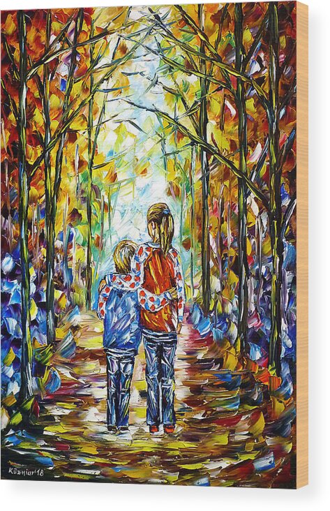 Children In The Nature Wood Print featuring the painting Big Sister by Mirek Kuzniar