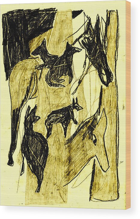 Piece Of Paper Wood Print featuring the digital art Black Ivory 1 Tinted Pencil 38 by Edgeworth Johnstone