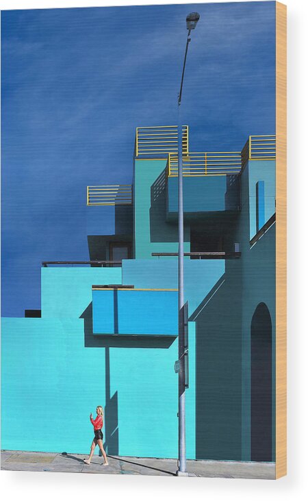 Person Wood Print featuring the photograph Blue On Blue - Downtown Los Angeles by Arnon Orbach