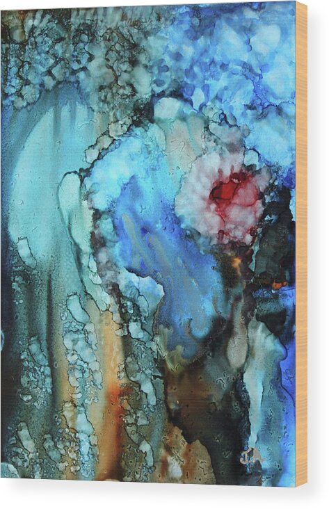 Abstract Wood Print featuring the painting Blue Place I by Jenny Armitage