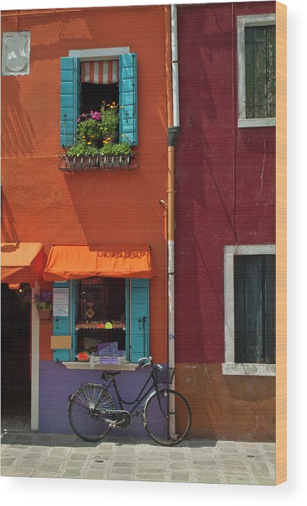 Tranquility Wood Print featuring the photograph Bright Colors And Lone Bicycle In by Dakin Roy