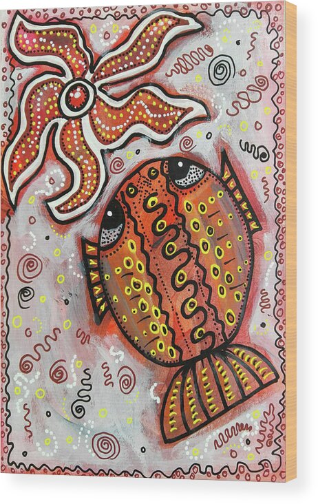 Starfish Wood Print featuring the mixed media Brother Fish and Sister Starfish in Deep Conversation by Mimulux Patricia No