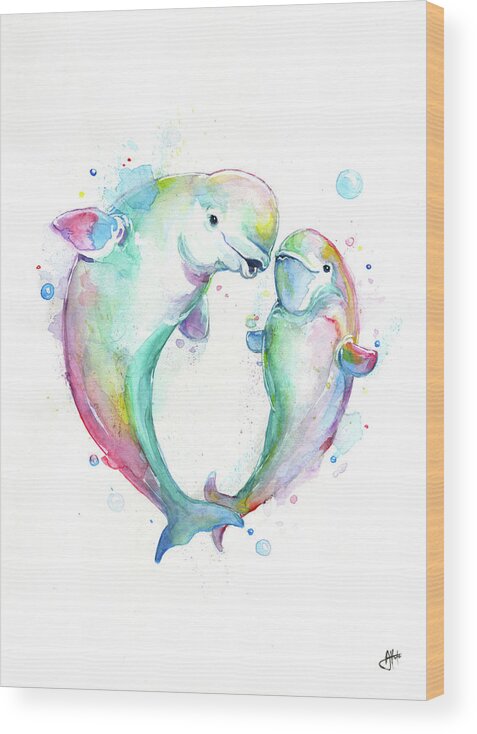 Bubbly Belugas Wood Print featuring the painting Bubbly Belugas by Marc Allante