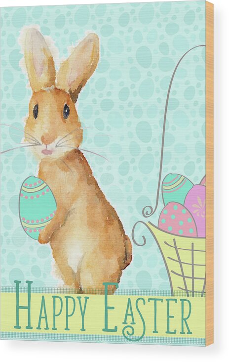 Bunny Wood Print featuring the mixed media Bunny And Easter Eggs by Andi Metz