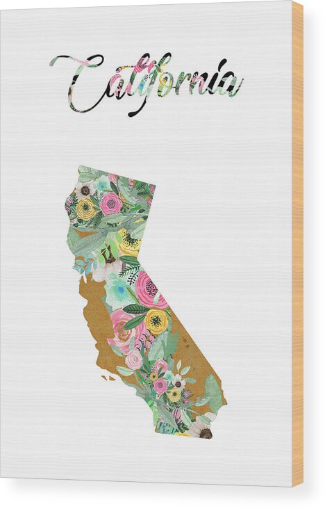 California Collage Wood Print featuring the mixed media California by Claudia Schoen