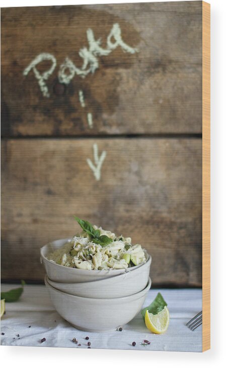 Italian Food Wood Print featuring the photograph Cavatelli With Courgettes And Almond by Török-bognár Renáta