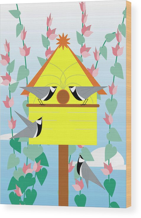 Birds Wood Print featuring the digital art Chickadees 2 by Marie Sansone