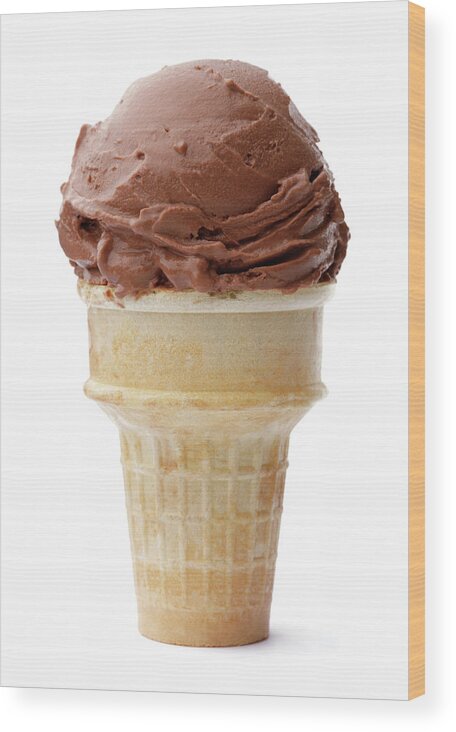 White Background Wood Print featuring the photograph Chocolate Ice Cream Cone by Duckycards