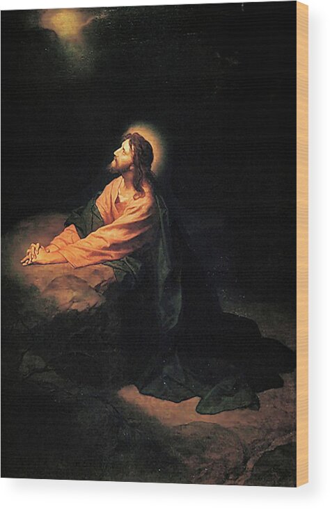 Heinrich Hofmann Wood Print featuring the painting Christ in Gethsemane by Heinrich Hofmann