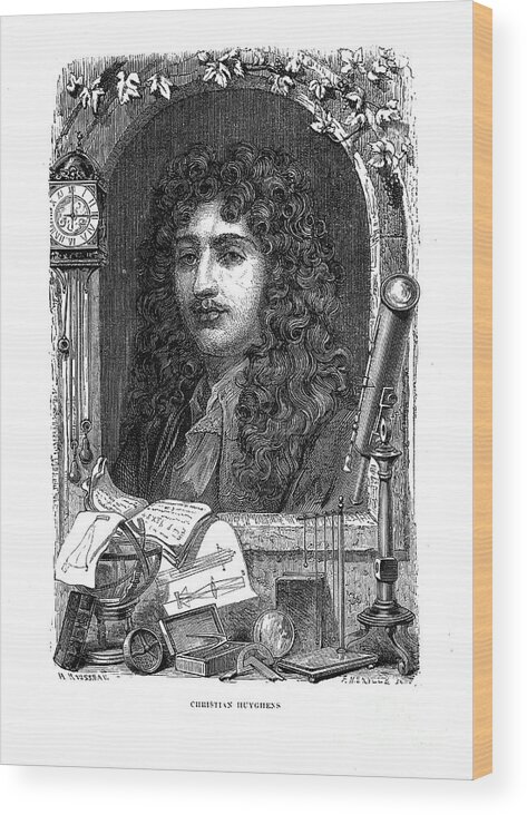 Physicist Wood Print featuring the drawing Christiaan Huygens 1629-1695, Dutch by Print Collector