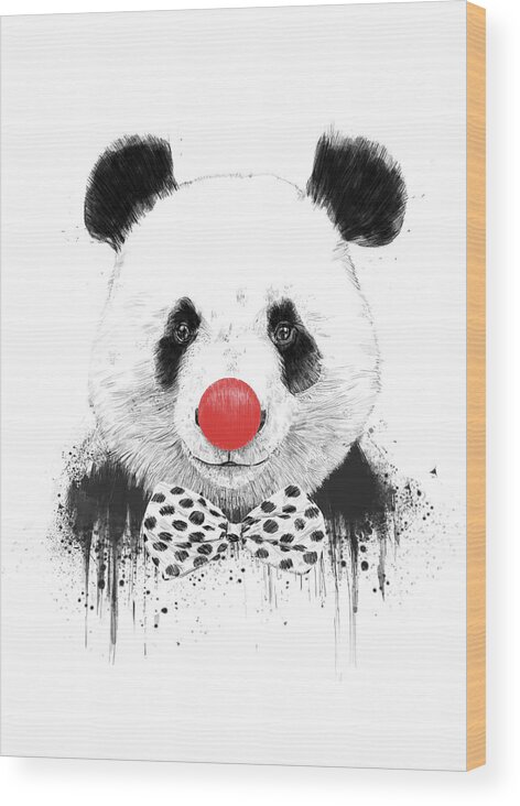 Panda Wood Print featuring the mixed media Clown panda by Balazs Solti
