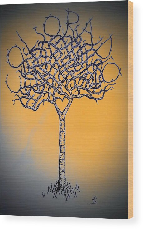 Colorado Wood Print featuring the drawing Colorado Aspen Love Tree by Aaron Bombalicki