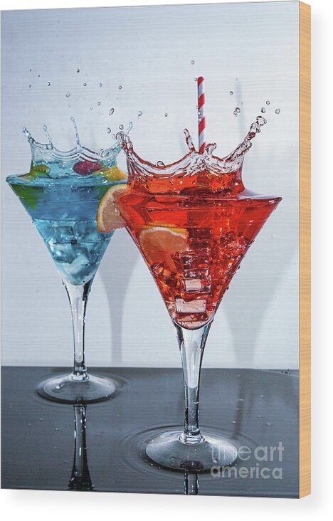 Colorful Cocktails In Martini Glasses Wood Print by John Wright