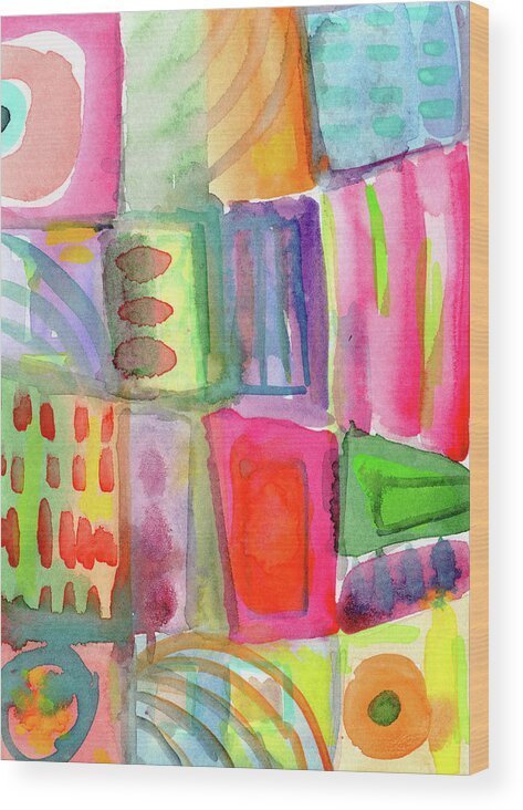 Colorful Wood Print featuring the painting Colorful Patchwork 2- Art by Linda Woods by Linda Woods