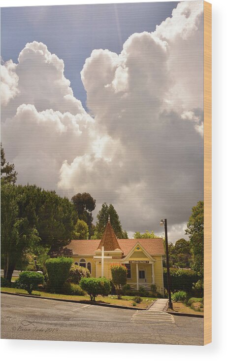 Cross Wood Print featuring the photograph Majestic Clouds Above Beulah Chapel by Brian Tada