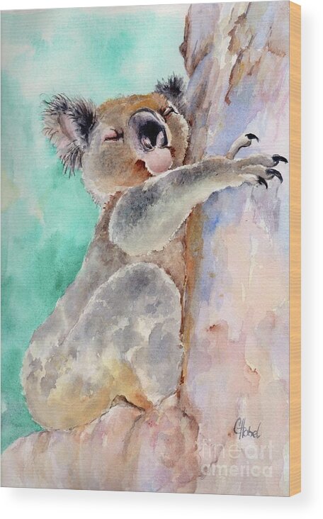 Koala Wood Print featuring the painting Cuddly Koala Watercolor painting by Chris Hobel