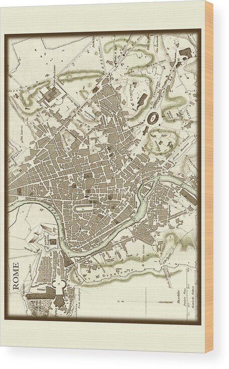 Maps & Historical Wood Print featuring the painting Custom Sepia Map Of Rome (ad) by Vision Studio