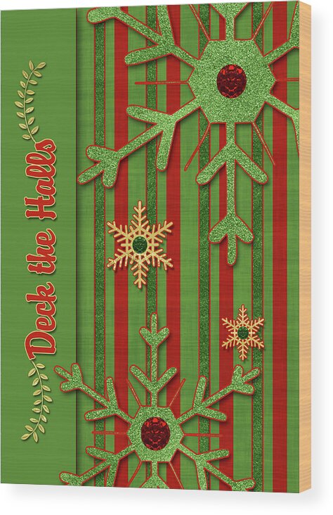 Christmas Wood Print featuring the digital art Deck the Halls Green and Red Stripes by Doreen Erhardt