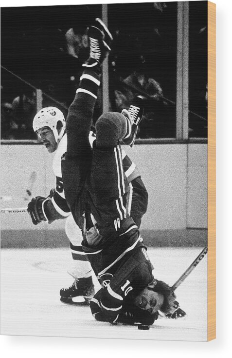 1980-1989 Wood Print featuring the photograph Denis Potvin Hits Guy Lafleur On The Ice by B Bennett