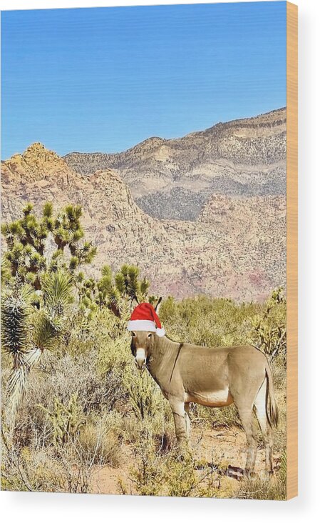 Donkey Wood Print featuring the photograph Desert Donkey - Christmas Edition by Beth Myer Photography