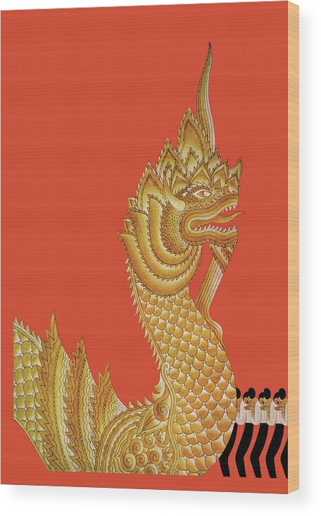 Dragon Wood Print featuring the painting Dragon Temple of Siam by Frank McIntosh