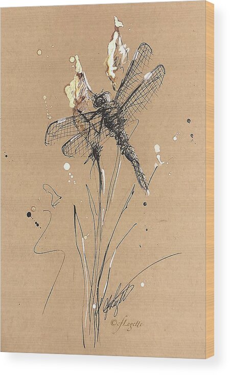 Dragonfly Wood Print featuring the drawing DragonFly Bulb by C F Legette