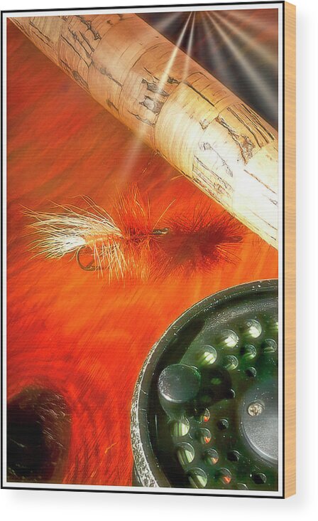 Flyfishing Wood Print featuring the photograph Dry Fly, Fly Rod and Reel by A Macarthur Gurmankin