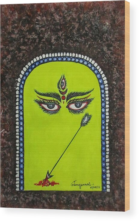 Goddess Durga Wood Print featuring the painting Devi Durga -2 by Tamal Sen Sharma