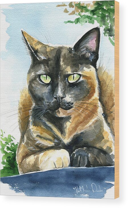Cat Wood Print featuring the painting Emmy Tortoiseshell Cat Painting by Dora Hathazi Mendes