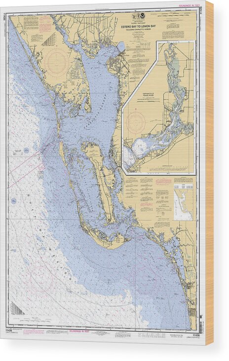 11426 Wood Print featuring the digital art Estero Bay to Lemon Bay, NOAA Chart 11426 by Nautical Chartworks