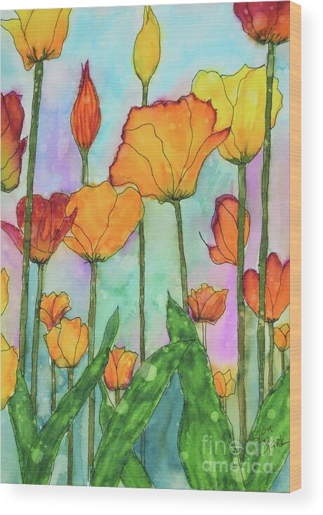 Barrieloustark Wood Print featuring the painting Fanciful Tulips by Barrie Stark