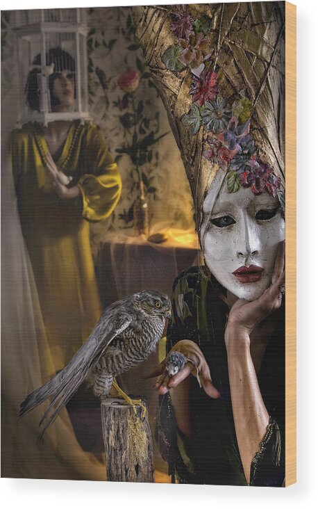 Mask Wood Print featuring the photograph Feeding by Ambra