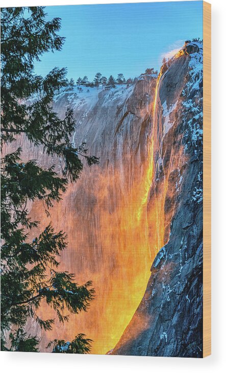 Yosemite Wood Print featuring the photograph Firefall on El Capitan by Kenneth Everett