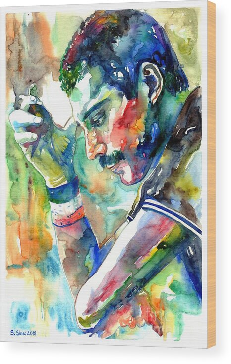 Freddie Mercury Wood Print featuring the painting Freddie Mercury With Cigarette by Suzann Sines