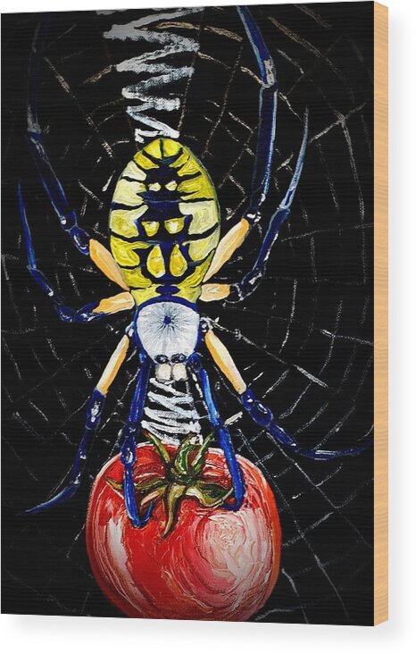 Argiope Wood Print featuring the painting Garden Spider by Alexandria Weaselwise Busen