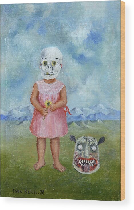 Frida Kahlo Wood Print featuring the painting Girl with Death Mask by Frida Kahlo