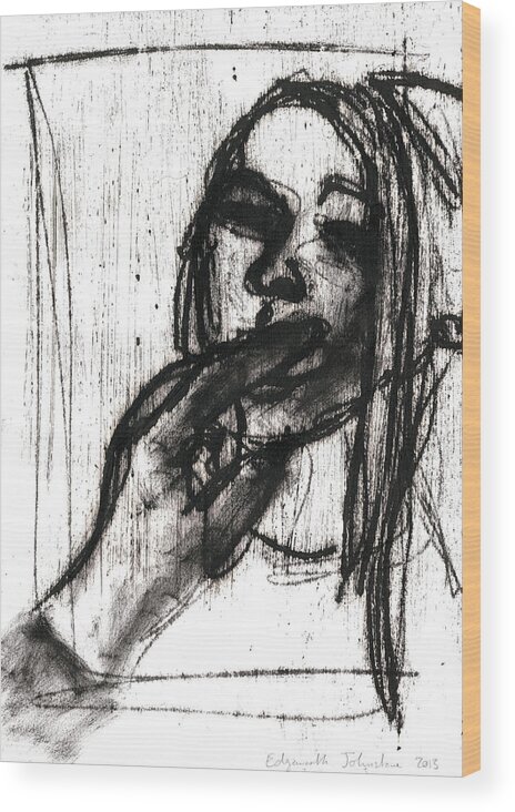 Girl Wood Print featuring the drawing Girl with Fingers in her Mouth by Edgeworth Johnstone