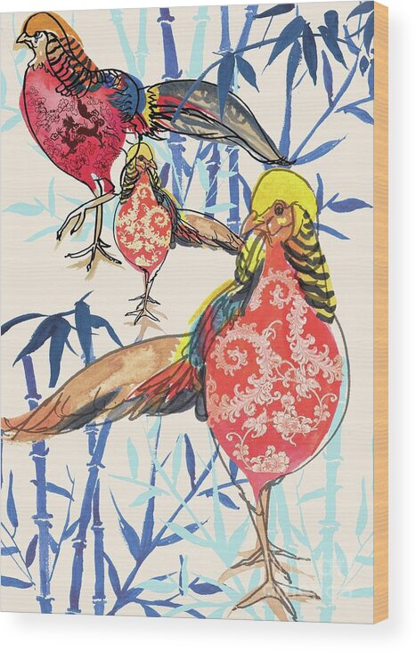 Golden Pheasant Wood Print featuring the mixed media Golden Pheasant by Anna Platts