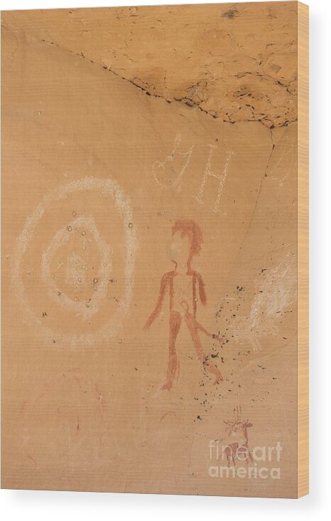 Ancient Wood Print featuring the photograph Graffiti On Ancient Pictographs by David Parker/science Photo Library